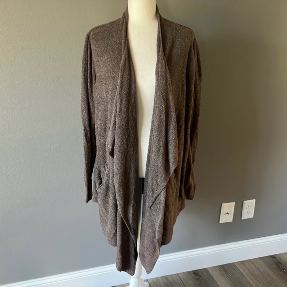 Barefoot Dreams Lite Cozychic Lite Knit Light Brown Open Waterfall Cardigan